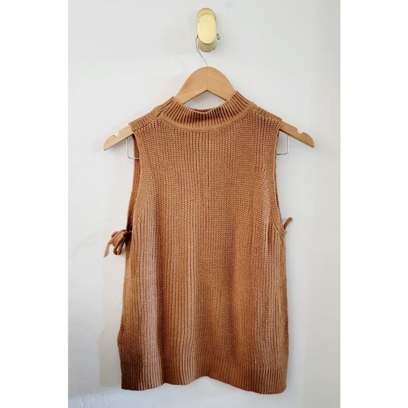 Y2K Camel Brown Mock Neck Knit Sweater Vest Tank Top - Picture 7 of 8